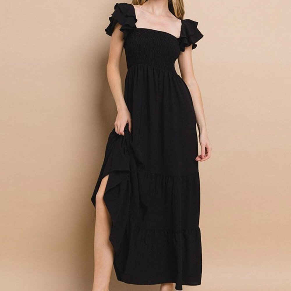 Ces‎ Femme Black Ruffle Sleeve Empire Smock Bodice Maxi Dress